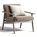 Modern Single Chair with Light Gray Fabric Wooden Armrests and Striped Cushion