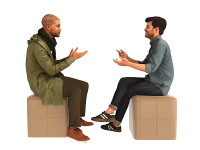 Two Men Casually Chatting With Hand Gestures Sitting On Square Stools 3d model Two Men Casually Chatting With Hand Gestures Sitting On Square Stools 3d model