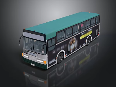 Modern City Bus With Green Roof Black Exterior And Advertising Images On Side 3d model