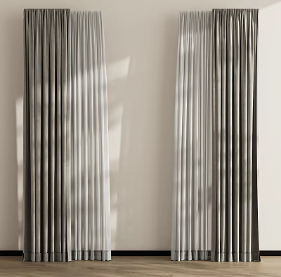 Modern Silver Curtains With Vertical Pleats Light Filtering Against Light Wall 3d model