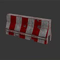Red And White Striped Concrete Barrier With Worn Marks And Reflection On Black Background