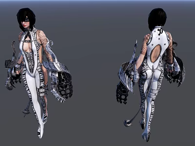 Futuristic Female Game Movie Character In Silver White Outfit With Mechanical Details 3d model
