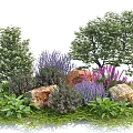 Beautiful Garden Landscape With Colorful Flowers Trees Rocks And Green Grass