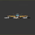 Professional Multi Rotor Drone With Yellow Black Frame White Propellers And Mechanical Components 3d model