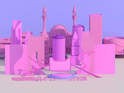 Pink City Model Decorative Ornament With Skyscrapers Minarets And Modern Design 3d model