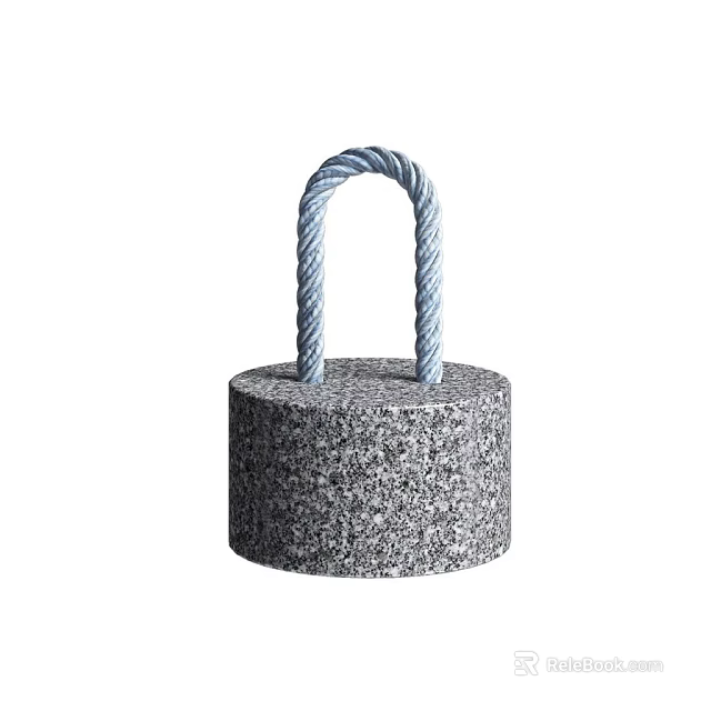 Art Installation With Cylindrical Stone Base And Blue Knotted Rope Handle 3d model 
