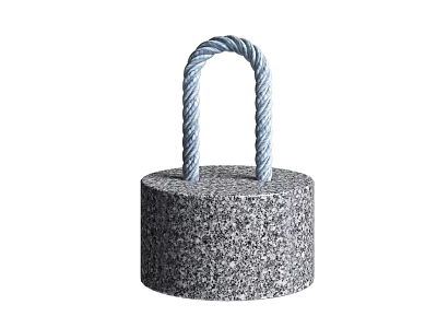 Art Installation With Cylindrical Stone Base And Blue Knotted Rope Handle 3d model