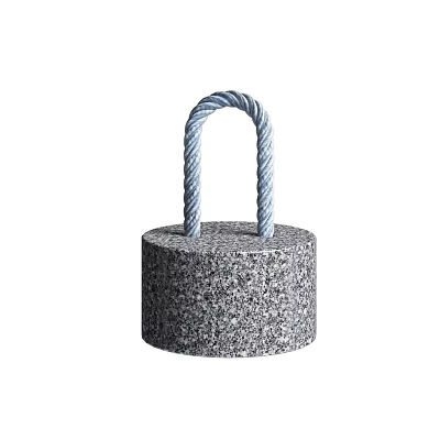 Art Installation With Cylindrical Stone Base And Blue Knotted Rope Handle 3d model