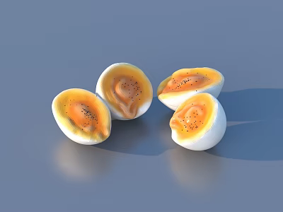 Halved Salted Eggs With White Albumen And Orange Yellow Yolk Topped With Black Sesame Seeds 3d model