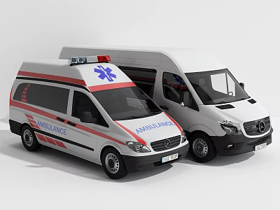 Van Style Ambulance Emergency Vehicles With Red Cross And Emergency Lights 3d model