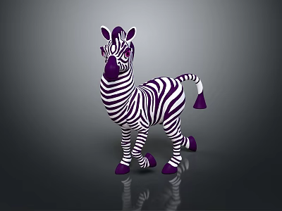 Purple And White Striped Zebra Stuffed Toy On Dark Background With Reflection 3d model
