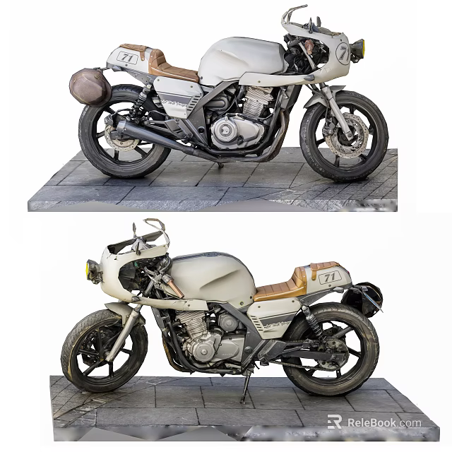 Vintage Cream Motorcycle Featuring Brown Leather Seat And Round Headlight Design 3d model 