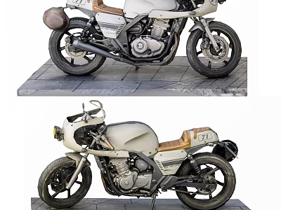 Vintage Cream Motorcycle Featuring Brown Leather Seat And Round Headlight Design 3d model