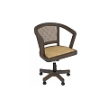 Wooden Armrest Woven Back Office Chair With Beige Cushion And Rolling Base