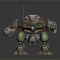 Sci Fi Mech Warrior Character With Green Brown Camouflage Mechanical Weapon Arm And Antenna