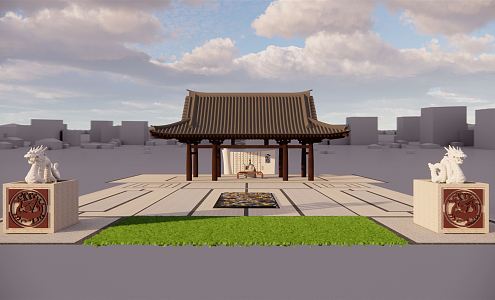 Chinese Style Pavilion Street Square Pavilion Waterscape 3d model