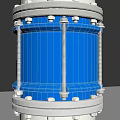 Blue Cylindrical Metal Pipe With Silver Flange Bolts And Connection Structure