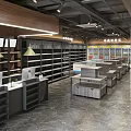 Well Lit Modern Department Store Interior With Shelves Checkout Counters And Product Displays