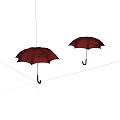 Two Red Umbrellas With Black Patterns On White Background