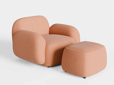 Cozy Peach Colored Fabric Single Seater Sofa With Curved Armrests Matching Ottoman Modern Design 3d model