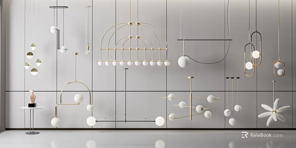 Modern Pendant Lights Collection With Geometric Shapes And Metal Frames 3d model 