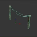 Two Simple Wooden Posts Connected by Ropes as Decorative Household Item 3d model