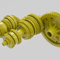 Industrial Equipment Mechanical Components with Yellow Intermeshing Gear Sets and Multiple Gears