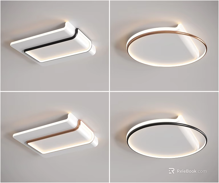 Modern LED Ceiling Lights Featuring Square Round Designs Black Gold Framed Illuminated 3d model 