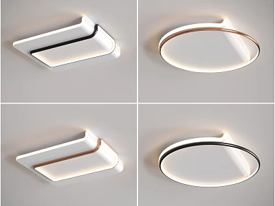 Modern LED Ceiling Lights Featuring Square Round Designs Black Gold Framed Illuminated 3d model