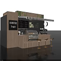 Coffee Shop Featuring Coffee Time Sign Menu Board Dessert Display Espresso Machine Gold Bar Stools