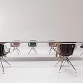 Modern Office Desk With Glass Tabletop Wooden Legs And Black Metal Chairs
