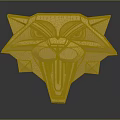 Golden Geometric Animal Head Sculpture Featuring Open Mouth And Sharp Features
