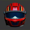 Modern Weapon Helmet With Red Glossy Body Blue Visor And Colorful Stripes