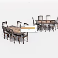 Rustic Wooden Rectangular Dining Table And Chairs Set With Metal Legs 3d model