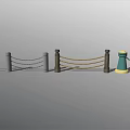 Various Design Railings With Concrete Wooden Posts Ropes And Chains 3d model