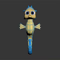 Playful Cartoon Seahorse Character 3D Model With Blue Yellow Body Big Eyes And Curved Tail
