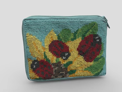 Light Blue Small Purse With Sunflower And Ladybug Embroidery Design 3d model