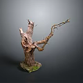Natural Decorative Wooden Tree Stump with Stone Base and Twisted Branches