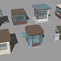Various Modern Security Booths With Different Roof Styles And Glass Windows