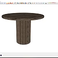 Modern Wooden Round Dining Table With Cylindrical Leg Featuring Vertical Stripes 3d model