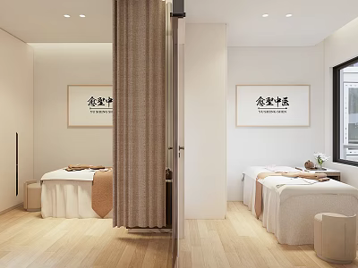 Serene Beauty Spa Interior With Massage Beds Wooden Flooring And Potted Plants 3d model
