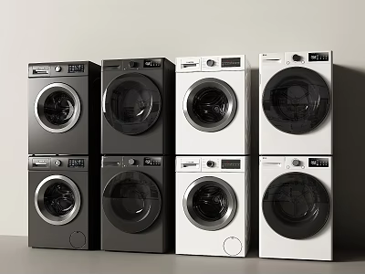 Multiple Stacked Black and White Front Loading Washing Machines with Modern Design 3d model