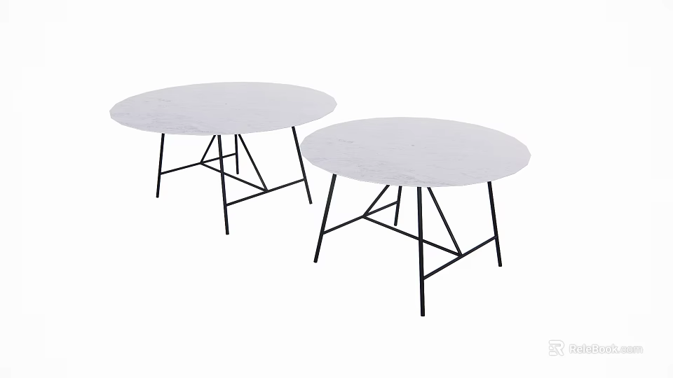 Modern Round Table Set With Marble Tabletop And Black Metal Legs 3d model