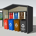 Public Facility Waste Sorting Station With Color Coded Recycling Bins 3d model