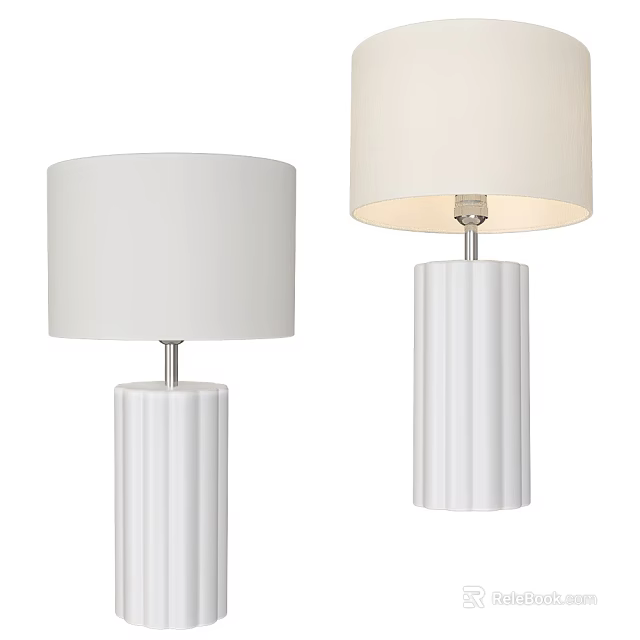 White Table Lamps With Fluted Ceramic Base And White Lampshade Modern Design 3d model