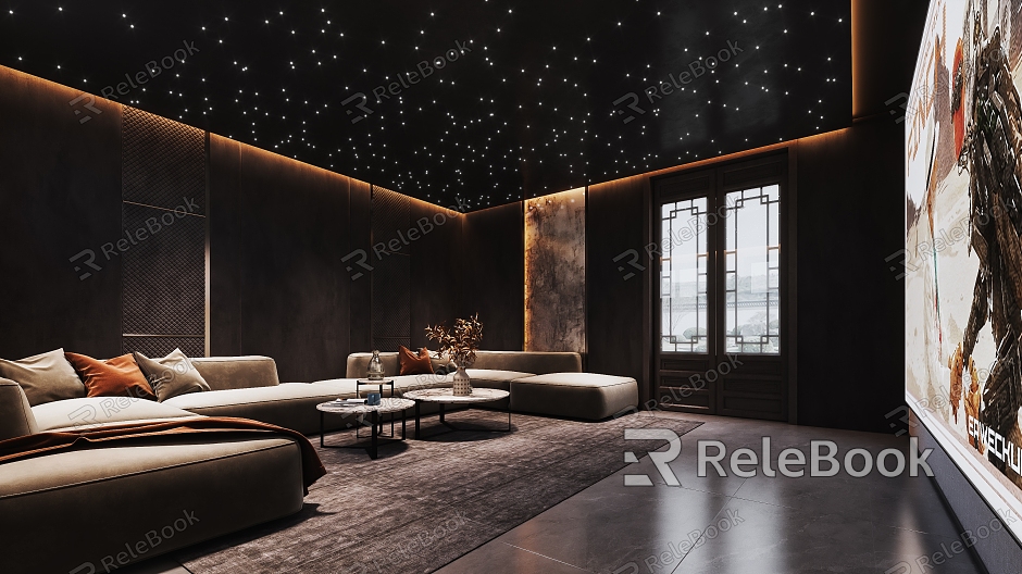 Modern Video Room Movie Room Cinema Private Cinema Sofa Coffee Table Combination Star Top Villa Video Room Projector model