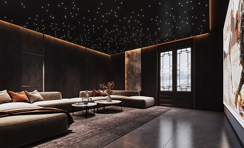 Modern Video Room Movie Room Cinema Private Cinema Sofa Coffee Table Combination Star Top Villa Video Room Projector 3d model