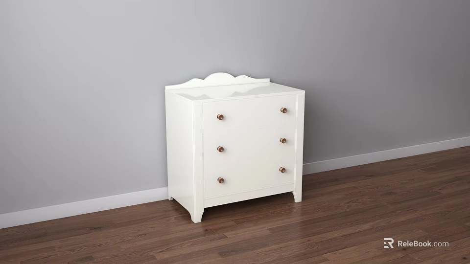 White Console Side Cabinet Home Interior Design With Drawers And Wooden Floor 3d model 