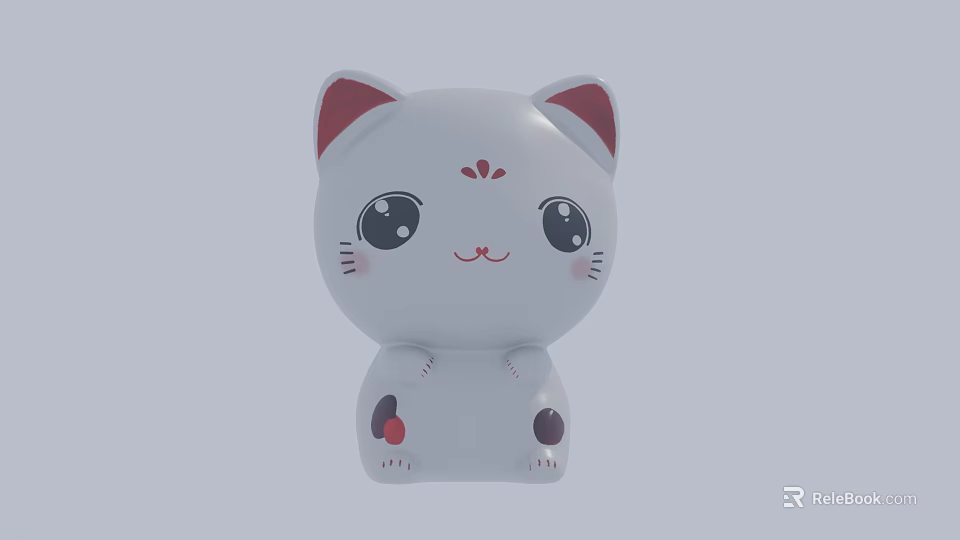 Cute White Lucky Cat Figurine With Red Ears Cheeks And Paws Adorable Smiling Face Design 3d model 