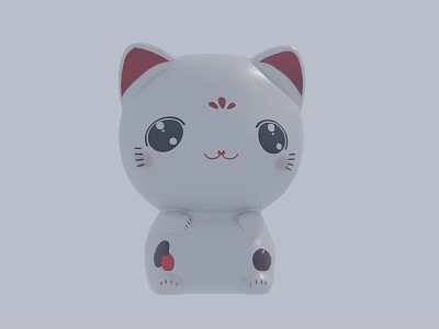 Cute White Lucky Cat Figurine With Red Ears Cheeks And Paws Adorable Smiling Face Design 3d model